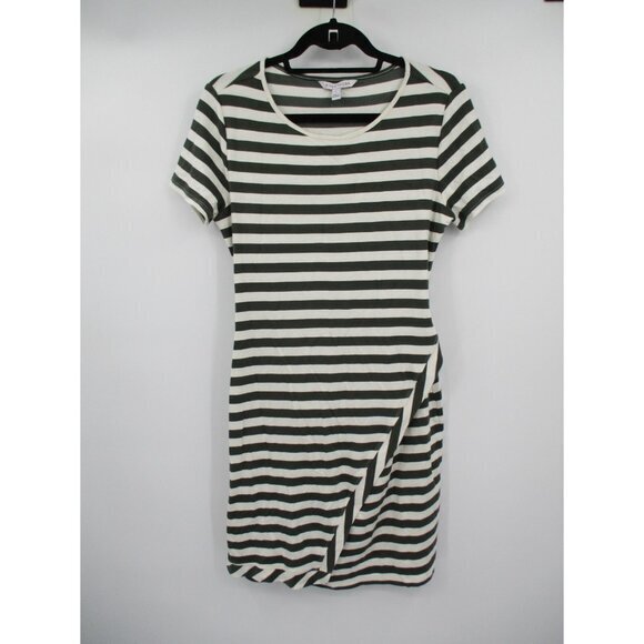 41 Hawthorn Womens Dress Large Olive White Striped Short Sleeves Faux Wrap Knit - Picture 1 of 16